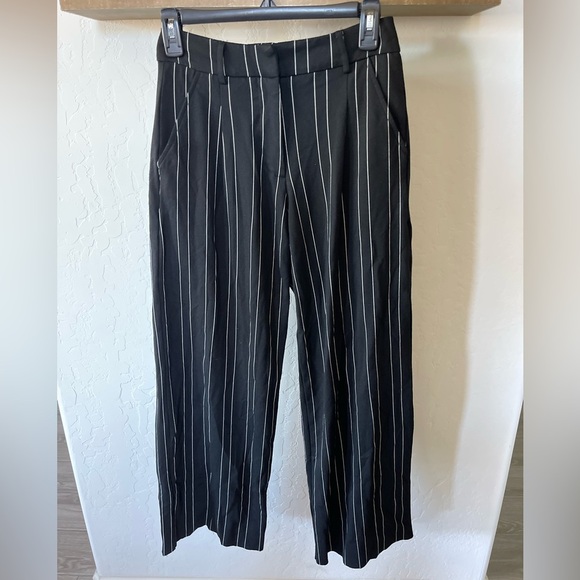 I.AM.GIA. | Black Pinstripe High Waist, Wide Leg Cropped Trouser Pants••Academia - Picture 4 of 16